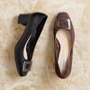 HIMIKO square-toe chunky heel pumps with 5cm cushioned genuine leather and square buckle, size 653302, black, size 230.