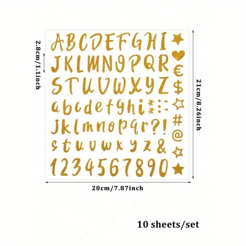 10sheets Gold Color Letter Stickers, 1-Inch Shiny Adhesive Letter & Number Stickers