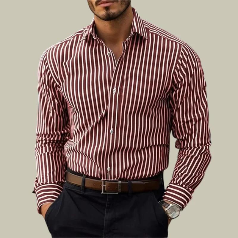 Chemise Décontractée Rayée pour Homme à Impression Numérique 3D à Manches Longues