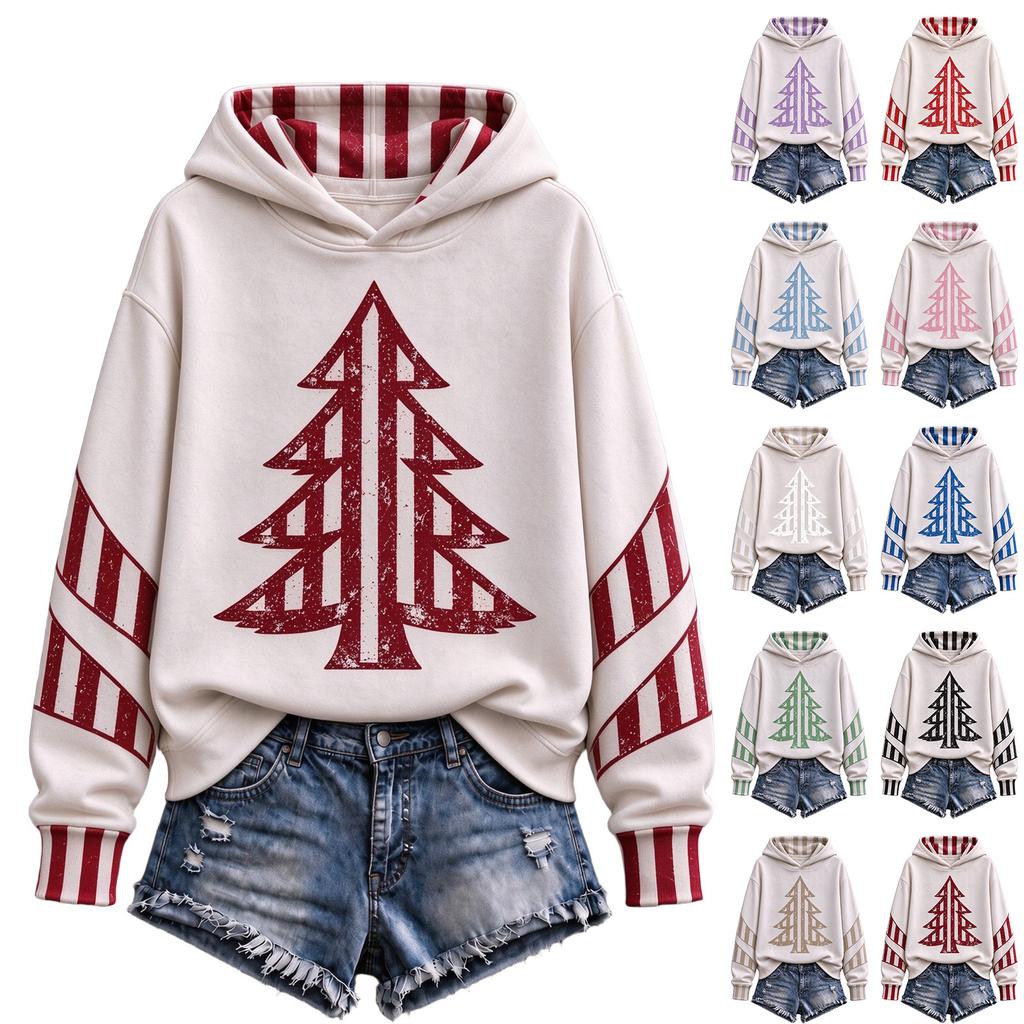 Women's Casual Hooded Sweatshirt with Christmas Letter A Print for Holiday and Everyday Wear