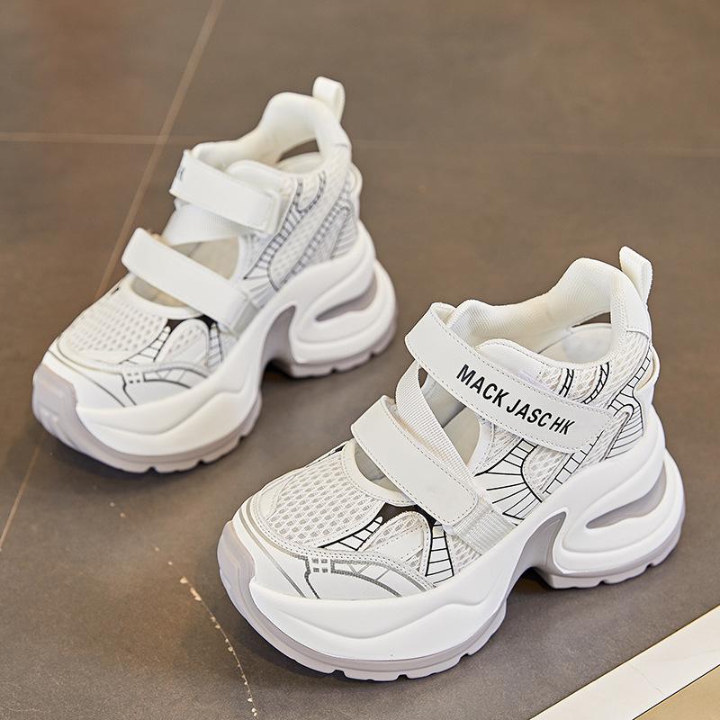 

Silver transparent net dad shoes new leather color matching sports and leisure shoes small 10CM height-increasing sandals 34 белый