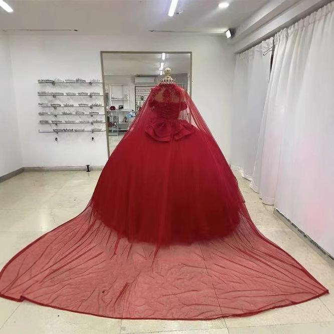 Red wedding dress 1011 new bridal court style high-end texture big trailing heavy industry luxury French main dress
