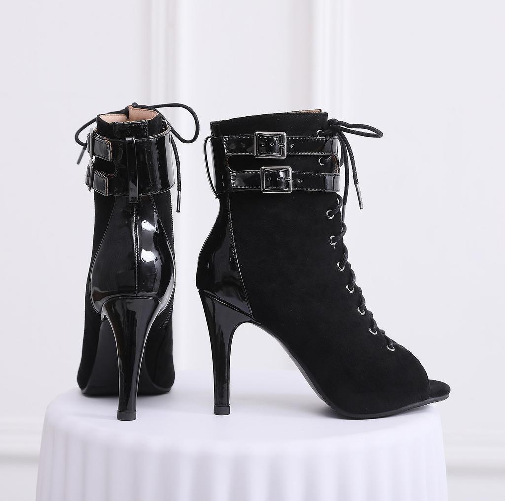 Newest Women Latin Dance Boots Black Bachata Salsa Dancing Shoes For Woman High Heel Ballroom Dance Shoes High Top