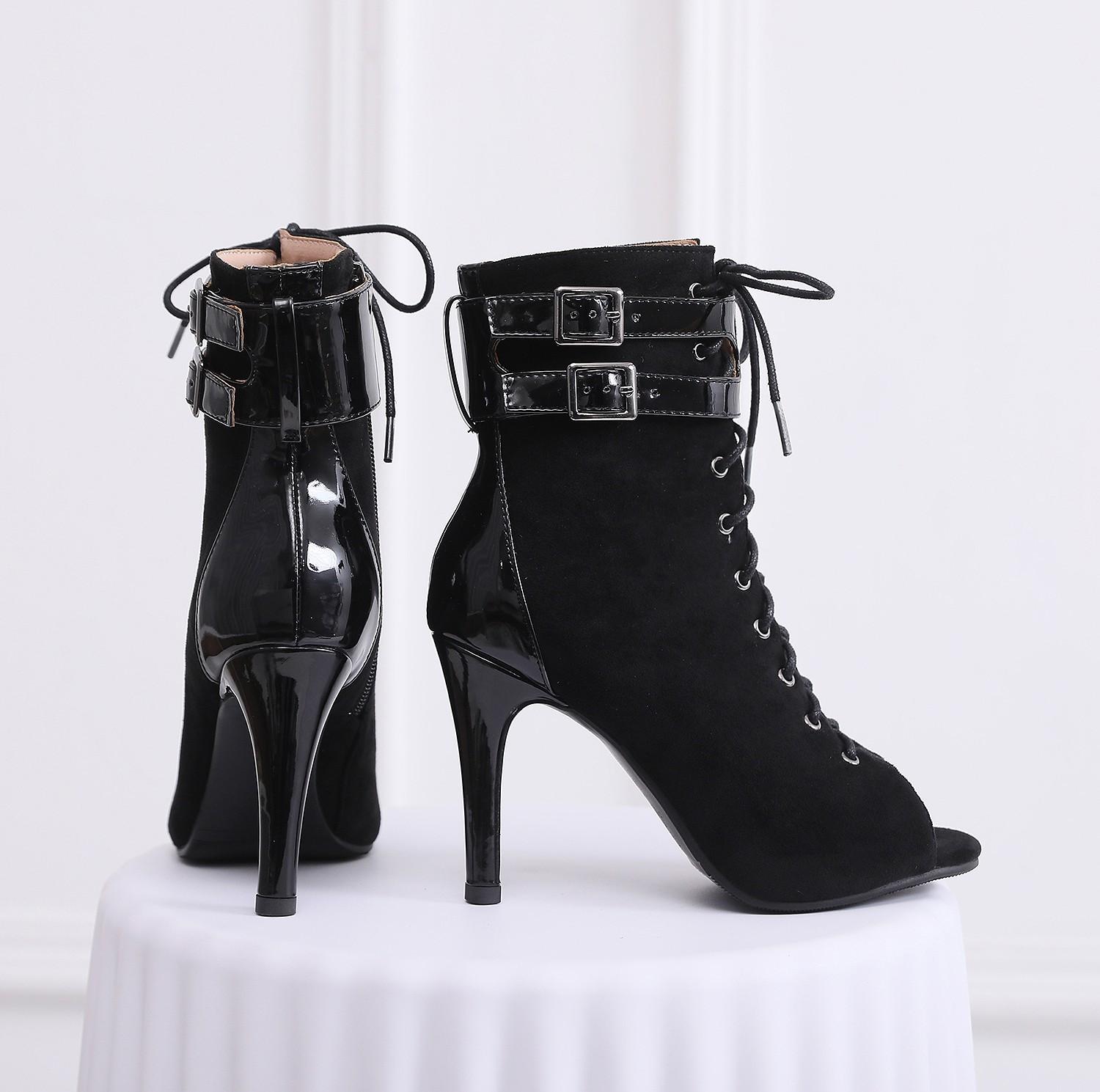 

Новейшие женские ботинки для латинских танцев, черные туфли для танцев бачата и сальсы для женщин, обувь для бальных танцев на высоком каблуке с высоким берцем 40