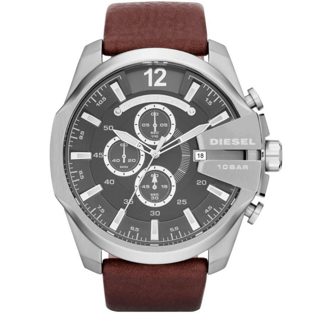 Diesel Uomo Marrone/Nero/Grigio Orologio Da Polso, Mega Chief, Argento, (Cronografo, Orologio Analogico, 51 Mm) - Immagine 2