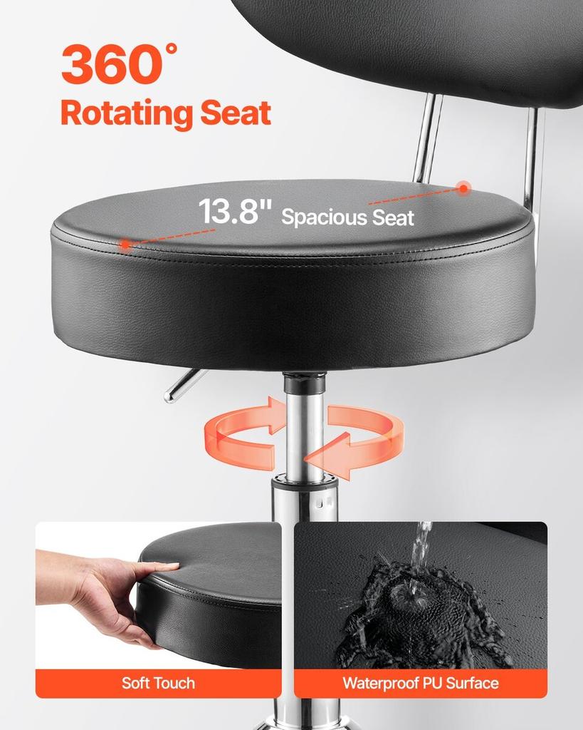 Shop Stool Adjustable Garage Seat 300 Lbs Load with Backrest & Wheels