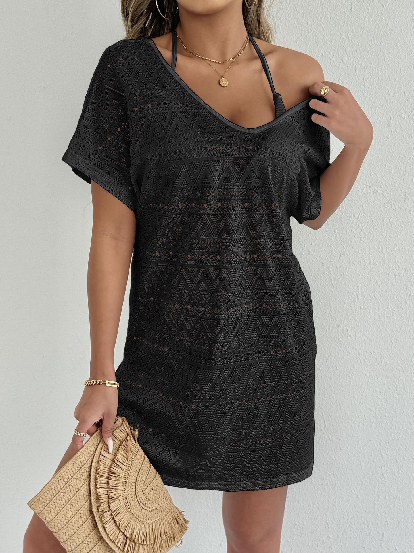 Cross-border popular women s beach blouse cross-border European and American sexy deep V split lace skirt vacation beach dress S