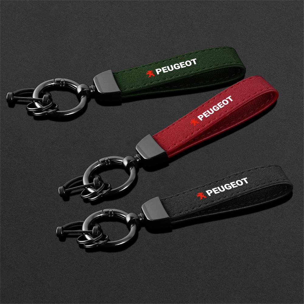 Leather Car Emblem Keychain Keyring Key Chain Badge Pendant For Peugeot 206 207 P208 306 307 308 408 107 2008 3008 Accessories