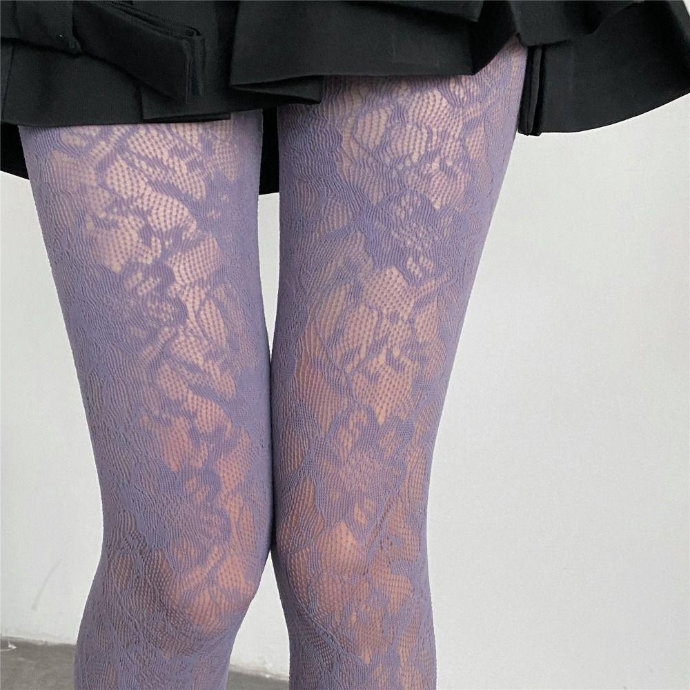 Elastic Flower Embroidery Hosiery Y2K Mesh Stockings Women Pantyhose Transparent Laciness Socks