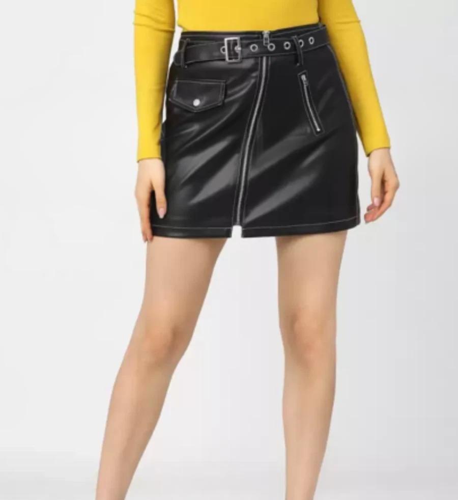 Designer 100% Genuine Lambskin Leather Black Women Slim Fit Skirt Mini Unique