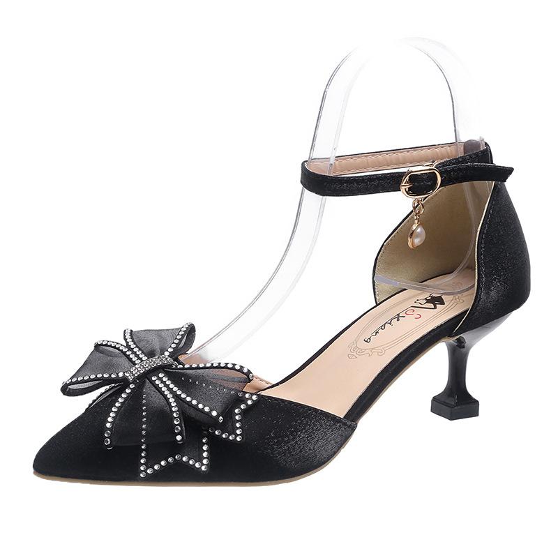 French Wedding Shoes Women's 2025 New Wedding Dress Bridal Shoes Golden High Heels Bow Bridesmaids Two Wear Crystal Shoes