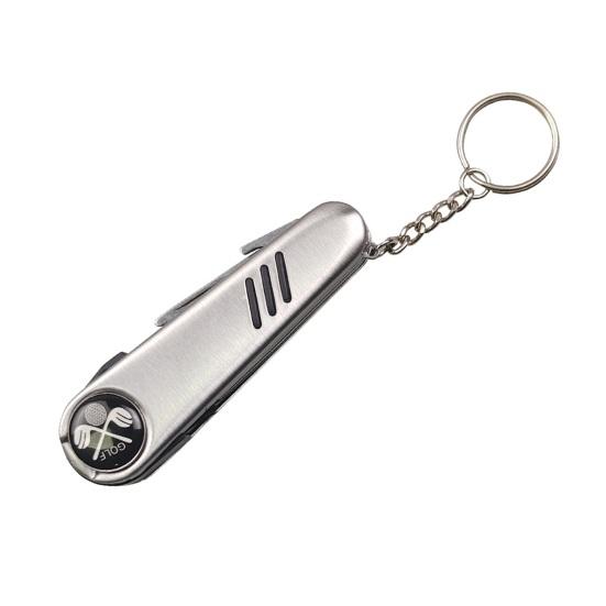 Yousheng 6-in-1 Multifunctional Golf Tool, Stainless Steel Keychain with Ball Marker, Divot Tool, Cutter, Wrench, Brush, Score Pen, Golf Accessories