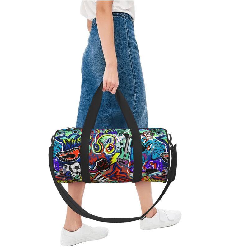 Abstract Grunge Graffiti Gitaar Muziek Gamepad Straatstijl Reizen Duffelbags Unisex Opvouwbaar Waterdicht Yoga Sportschool Sporttas