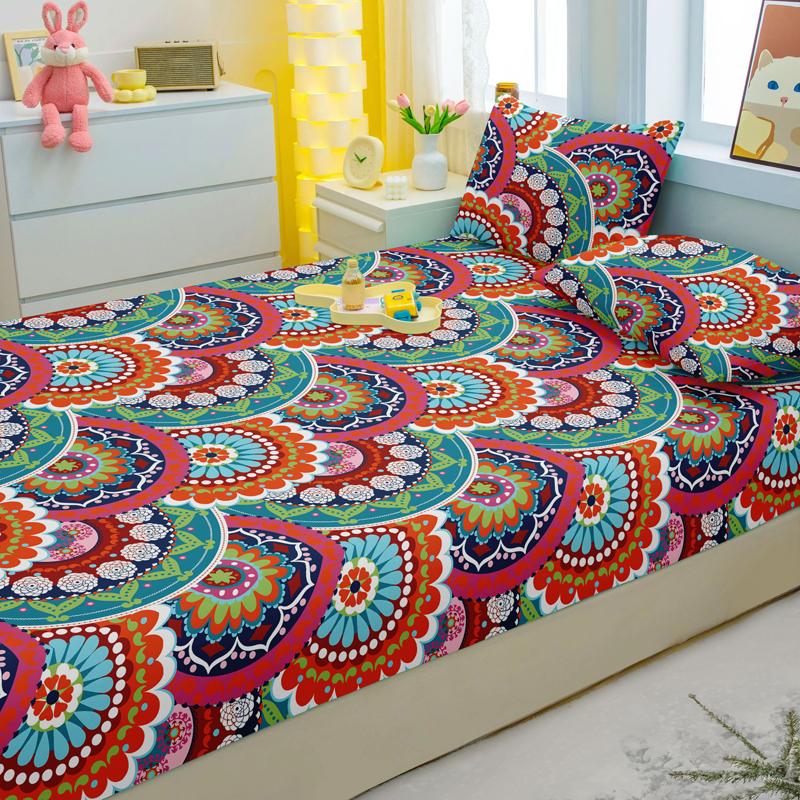 3-teiliges einfaches modernes Böhmen-Muster mattes dreiteiliges Spannbettlaken-Set, Schlafzimmer bedrucktes Bettbezug-Set, Bettwäsche