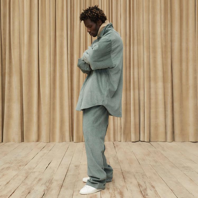 Fear of God Essentials SS23 Solid Color Zipper Corduroy Fleece Collar American Heavyweight Shirt Men Shirts FOG-SS23-047