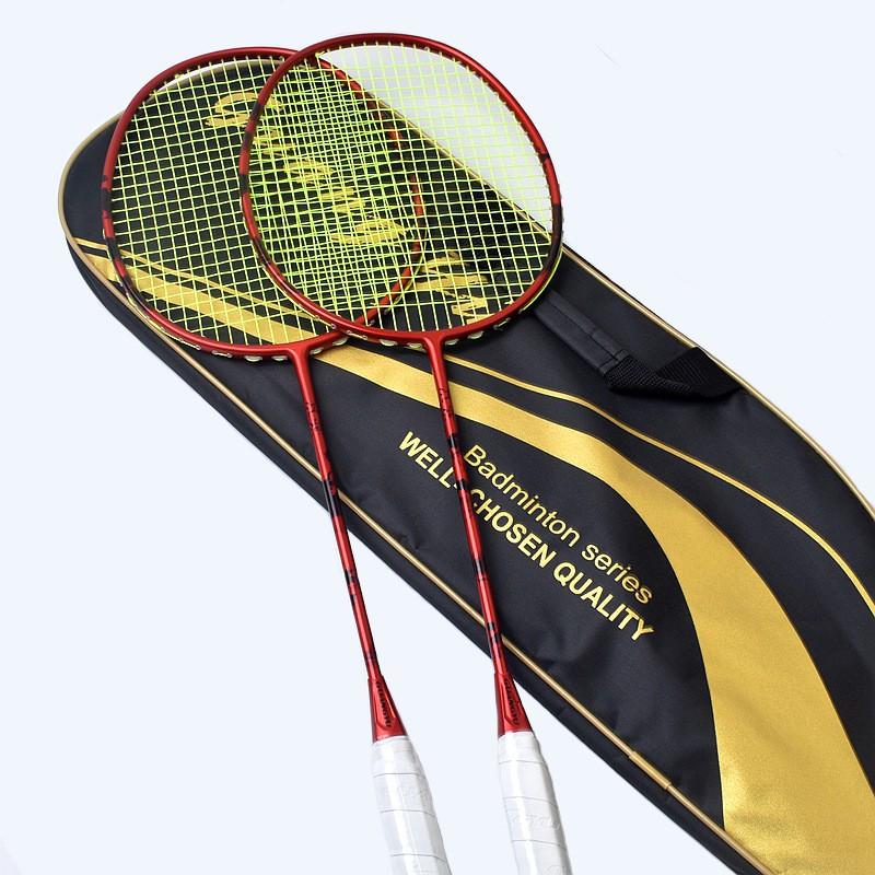 2-Piece Carbon Fiber Badminton Racket Set Intermediate To Advanced Players Pre-Strung G5 Grip Lightweight 80-84g