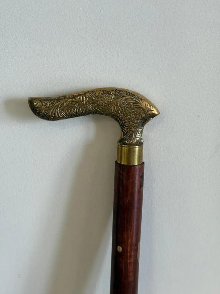 Sheesham Wood and Brass Handle Walking Cane Collectible Vintage Cane