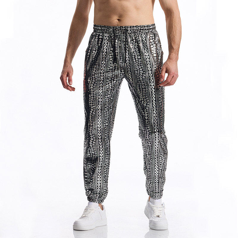 Casual pants men's summer bright polka dot pattern pants men's fashion elastic waist drawstring pants straight comfortable nightclub pants