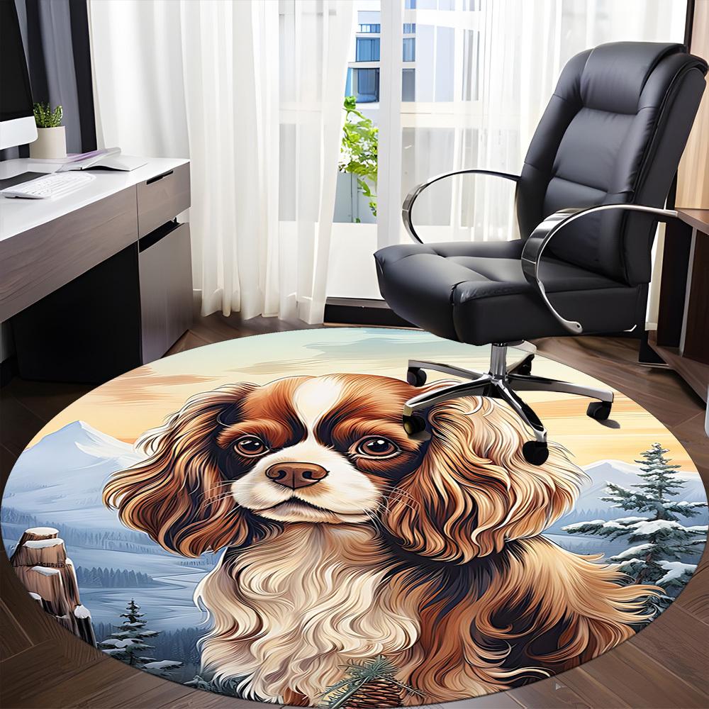 1 Stück Winterberge Hund Büro Runder Teppich, Matte Geeignet für Büro, Unter Bürostühlen Schlafzimmer Wohnzimmer Heimdekoration, Zimmer Deko
