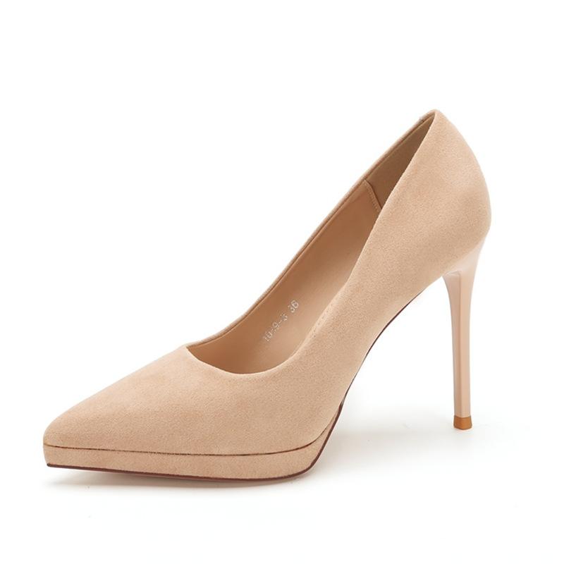 

1089C waterproof table hate sky high suede temperament commuter lady style outer high heels work shoes with skirt 34 телесный