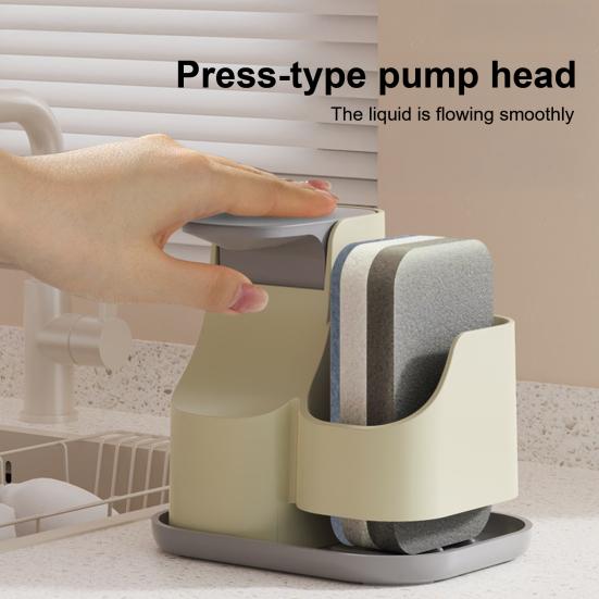 Dual Soap Dispenser with Sponge Holder Kitchen Sink Soap Pump Dispenser Set Countertop Hand Dish Soap Dispenser