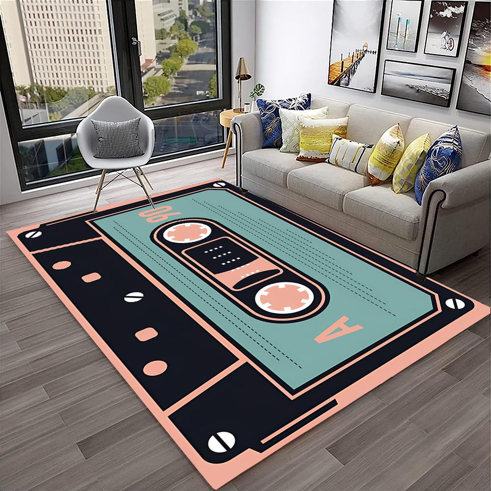 3D Music Cassette Tape Retro Pattern Carpet Rug for Home Living Room Bedroom Sofa Doormat Decor,kids Area Rug Non-slip Floor Mat
