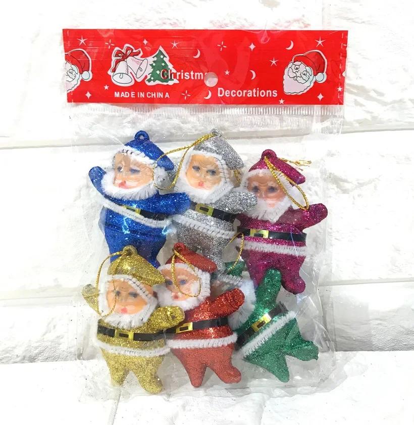 Christmas Decorations for Home Christmas Tree Hot Sale 6Pcs Ornaments Santa Claus Pendant Colors 2" Gold Powder Santa Claus