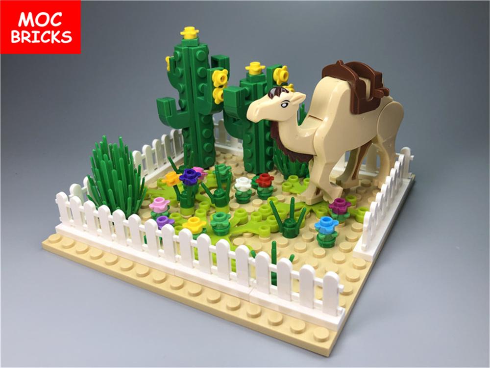 Non-Toxic Set Moc Bricks Plant Diy Desert Plant Green Cactus Oasis Camel Building Blocks Figure Dolls Children Gift