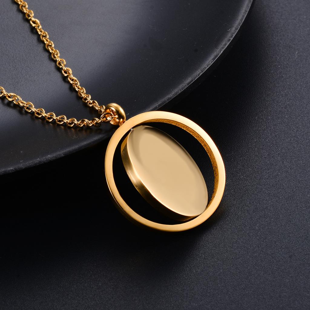 25mm Stainless Steel Rotatable Round Necklaces Customized Name or Logo Metal Charm Statement Mirror Polished Jewelry Gift