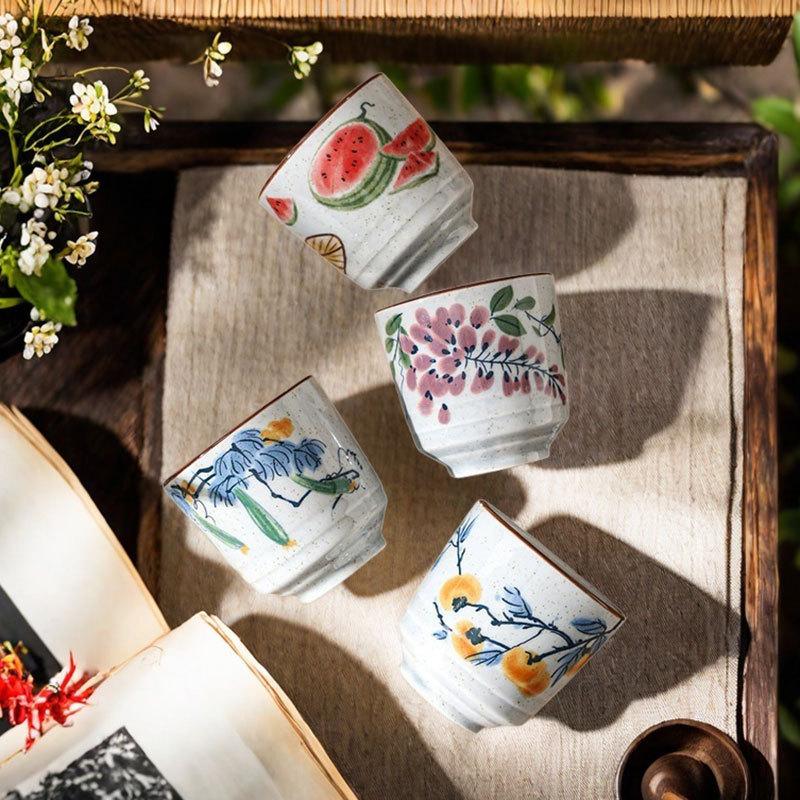 Chinese Ceramic Underglaze Tea Cup Heat Resistant Small Cup Traditional Vintage Style Tea Ware Set for Home Living Room Tea