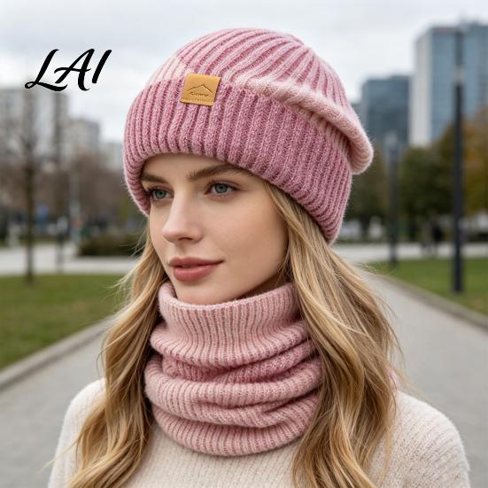 Comfortable Thermal Winter Gear Hat Neck Warmer Set Fleece Lined Knitted Hat Thickened Warm Stylish Gift for Her Knit And Scarf Women Cold