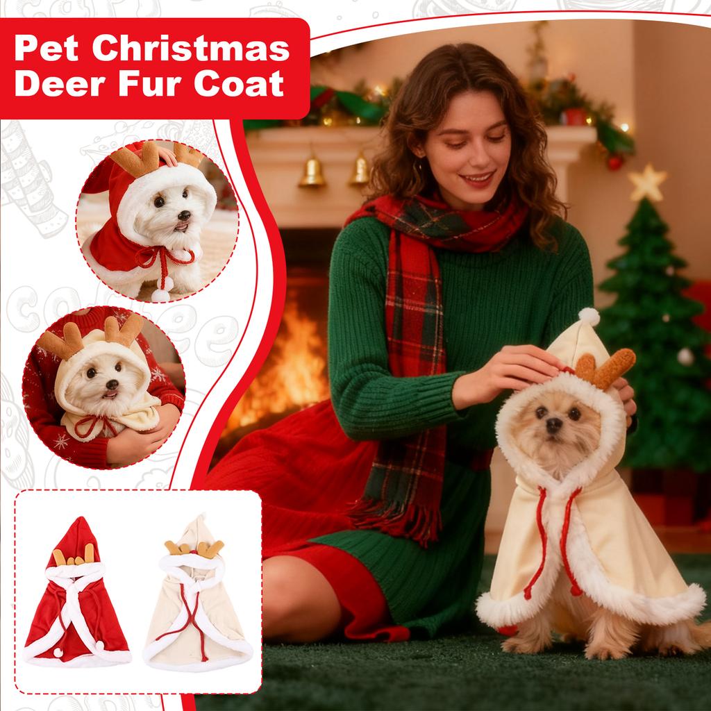 Christmas Pet Hooded Cape With Antlers - Soft Festive Costume For Small Dogs & Cats, Holiday Party Outfit