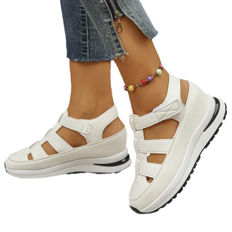 New Large Size Wedge Heel Sandals Women's Bag Head Hollowed Out Breathable Women's Large Size Muffin Thick Bottom Velcro Women