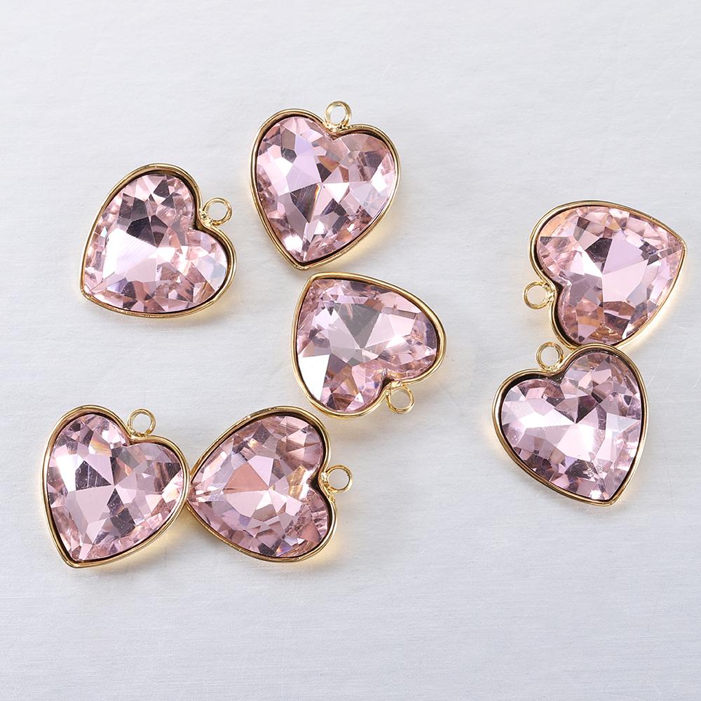 5pcs Stainless Steel 13x15mm Love Heart Glass Pendants Green Transparent Crystal Charms Beads for Necklace Jewelry Making DIY