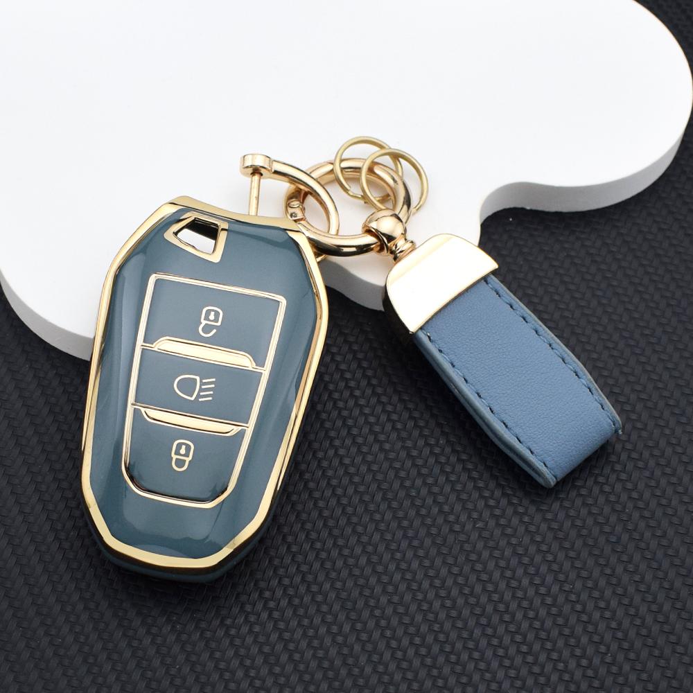 Stylish Soft TPU Car Key Fob Case + Key Chain for Citroen DS3 DS5 C3 C4 C3 XR | Peugeot 3008 4008 5008 308 508 Protective Bag