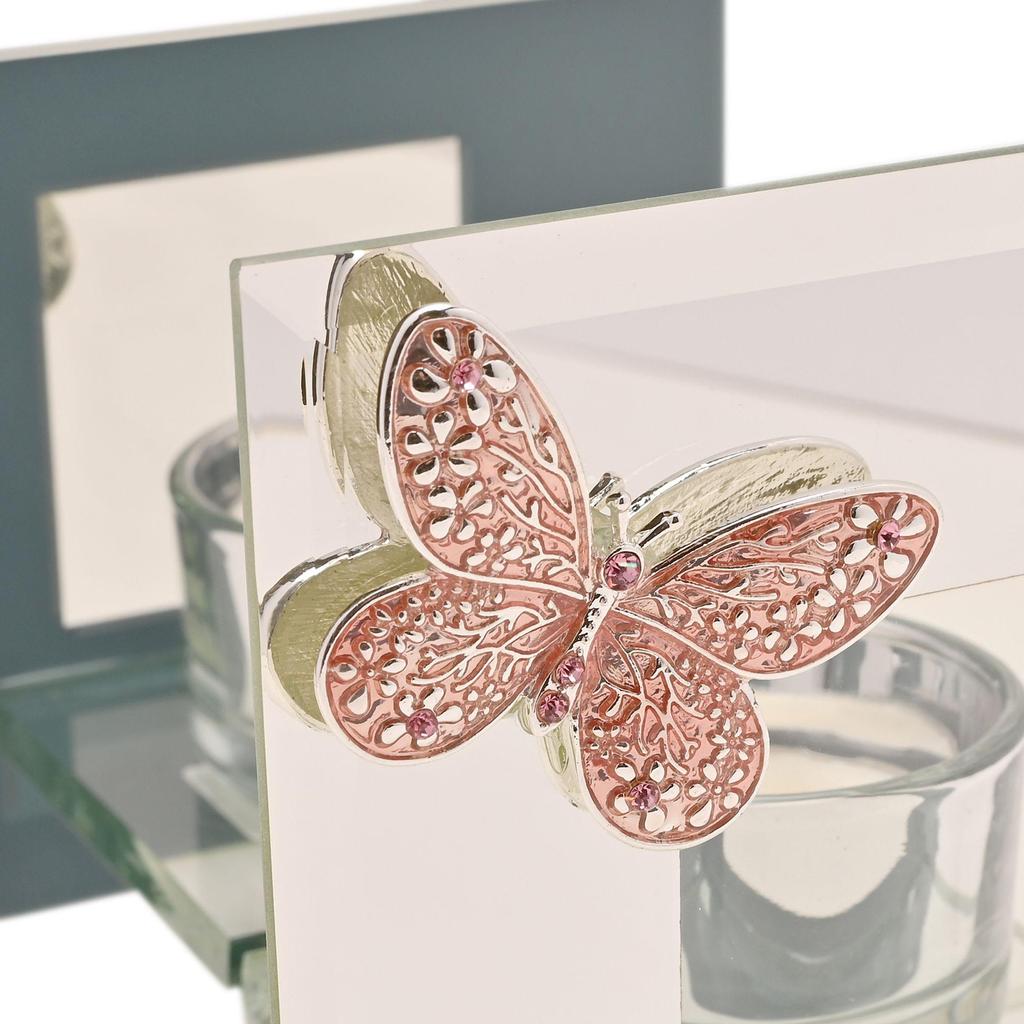 Sophia Pink Butterfly Glass Single Tea Light Holder