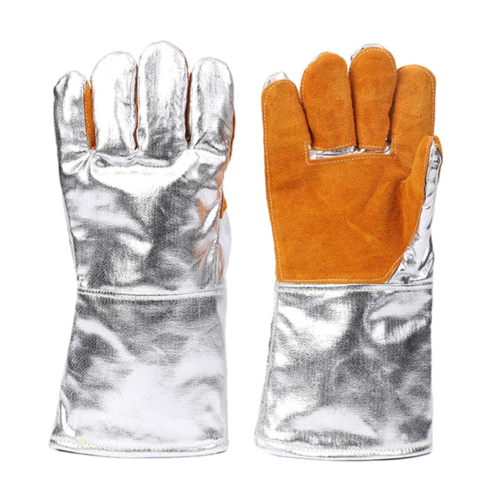 Thickening Aluminum Foil Gloves High Temperature Cowhide Gloves Heat Insulation Anti-radiation Work Gloves Kitchen Oven Gloves