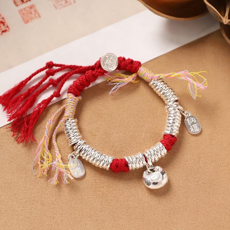 

Тибетский браслет-катушка из серебра с молоточком Закирам, плетеная красная ручная веревка, ретро браслет для мужчин и женщин
