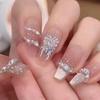 Handmade Medium-Long Ice Crystal Butterfly Cat Eye Nails for Brides or Pregnant Women