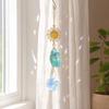 Crystal Sun Catchers for Windows, Colorful Healing Light Crystal Suncatcher, Prism Crystal Hanging Pendant with Chains, Gold-Plated Wind Chimes,