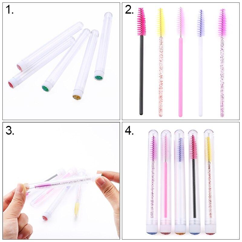 20pcs Reusable Makeup Brushes Tube Eyelash Brush Eyebrow Brush with New Eyelash Resin Drill Replaceable Brushes Dust-proof