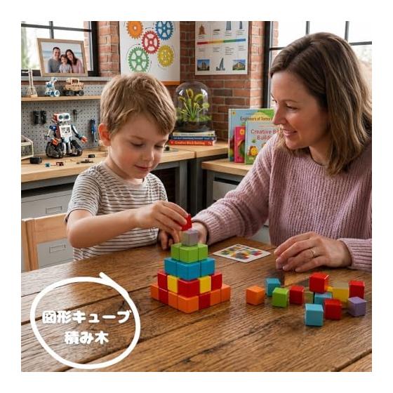 Across Rainbow Shape Cube Building Blocks, Wooden, 64 Pieces, 8 Colors, 50 Model Cards, Spatial Awareness, Thinking Skills, Concentration Montessori