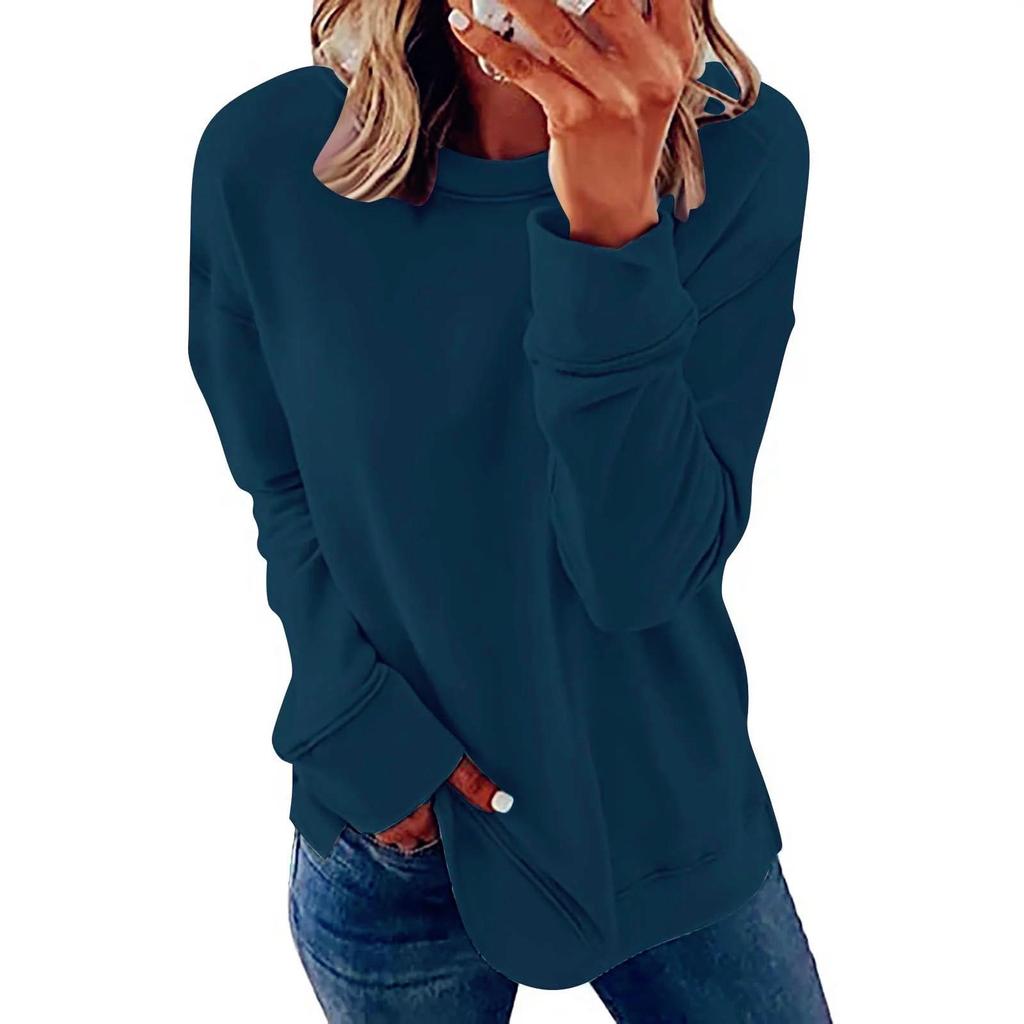 European & American Women's Round Neck Solid Color Long Sleeve Autumn Hoodie Pullover (2024)