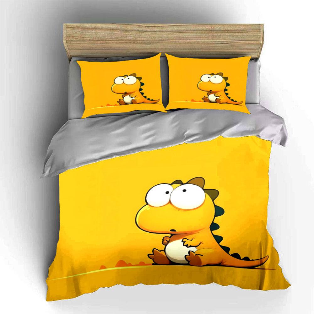Cartoon Dinosaur On Yellow. Bedding Sets Duvet Cover Sets Duvet Covers Pillowcases(1 * Duvet Cover 2 * Pillowcases, Without Duvet Insert)