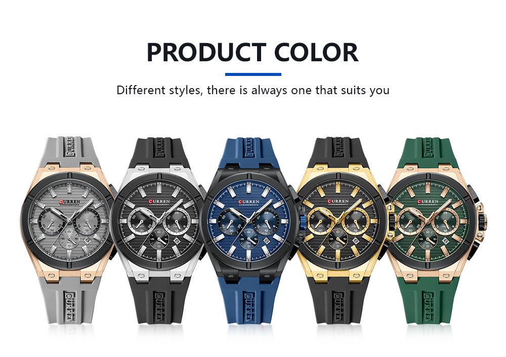 CURREN 8487 Men's Six-Hand Chronograph Quartz Sport Watch with Rubber Strap