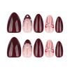Red Almond-Shaped Wearable Nails with Bow - Short French Style for New Year