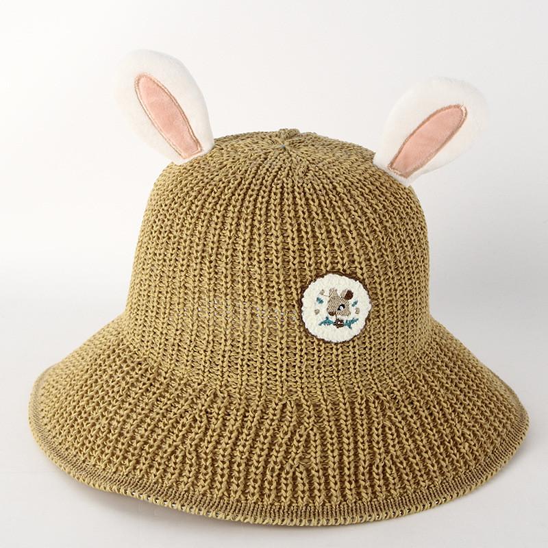 Cute Bunny Ear Knit Hat For Children Spring Autumn Outing Sun Hat Breathable Sweet Baby Basin Cap