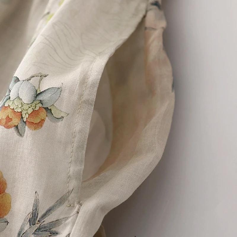 Dress Women Summer Floral Soft Casual Versatile Skirt Loose Skin-friendly Waisted Hemp Dresses