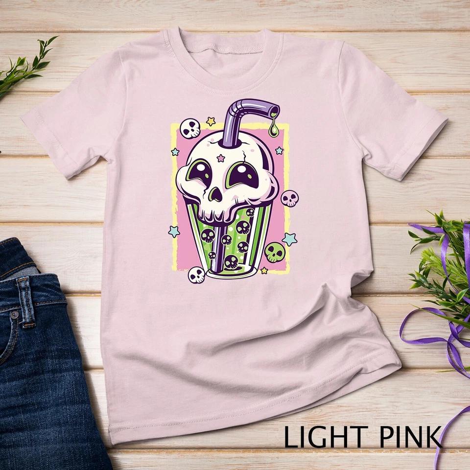 Kawaii Pastel Goth Creepy Skull Boba Bubble Tea Vaporwave Unisex T-shirt 5 S