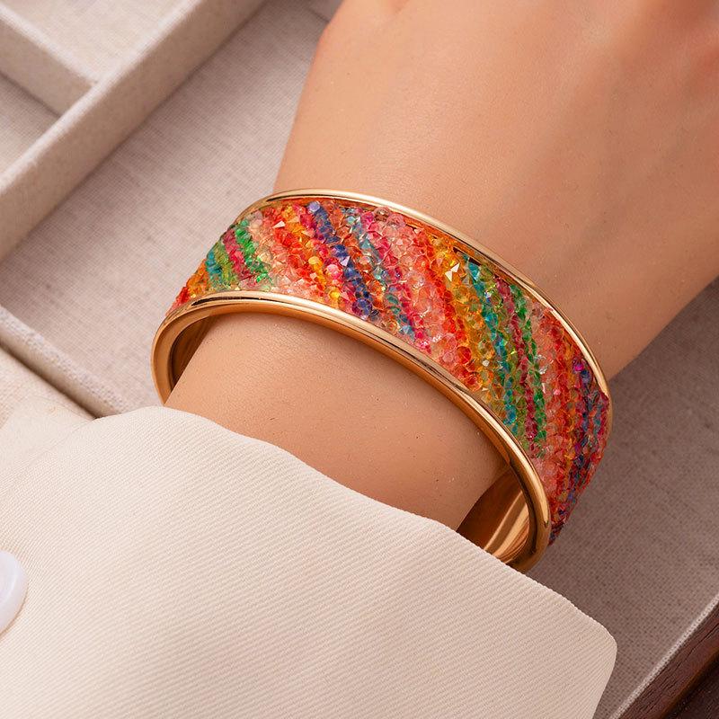 Creative Gradual Change Color Full Diamond Bright Open Bracelet Women Light Luxury Personality Advanced Sense Bracelet